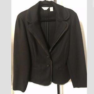 J Jill Wool Blazer Jacket Black Chiffan Trim Snap